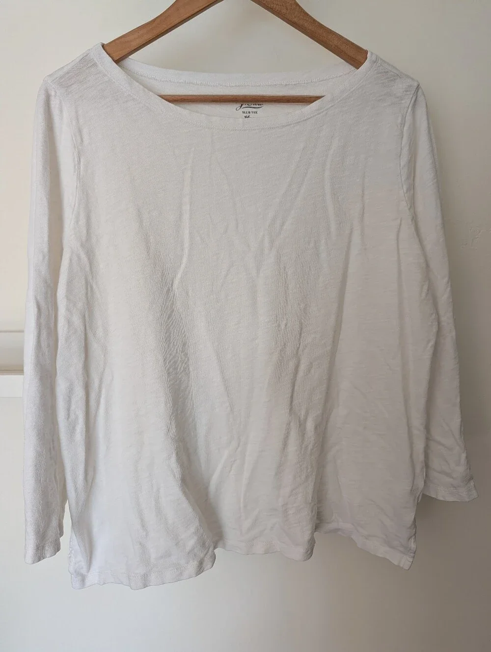 J. Crew Slub Knit Women's Loose 100% Cotton Long Sleeve Tee White XL Classic